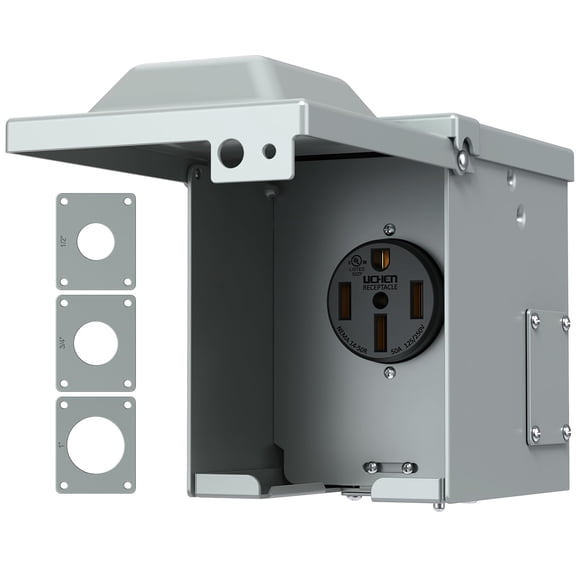 WEBANG 50 Amp RV/EV Power Outlet Box, Enclosed Lockable Weatherproof Outdoor 125/250 Volt Electrical NEMA 14-50R 50 Amp RV Receptacle Panel