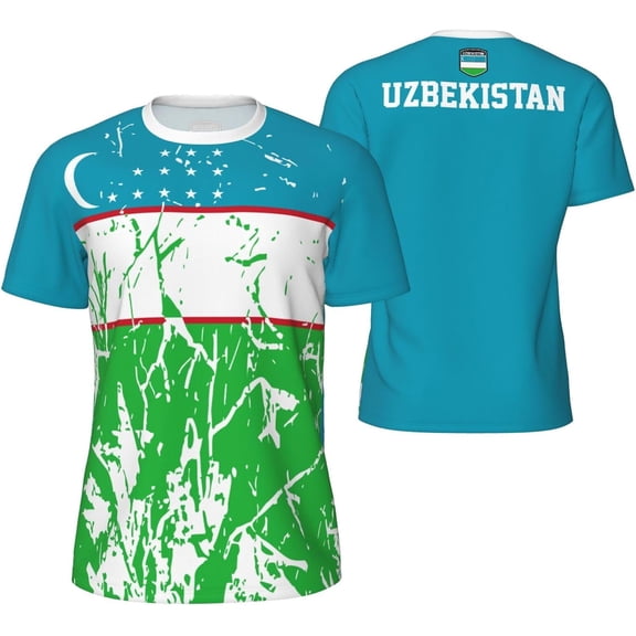 Uzbekistan Flag Grain T-Shirt for Running Soccer Tennis Fitness Sports Jerseys Shirts