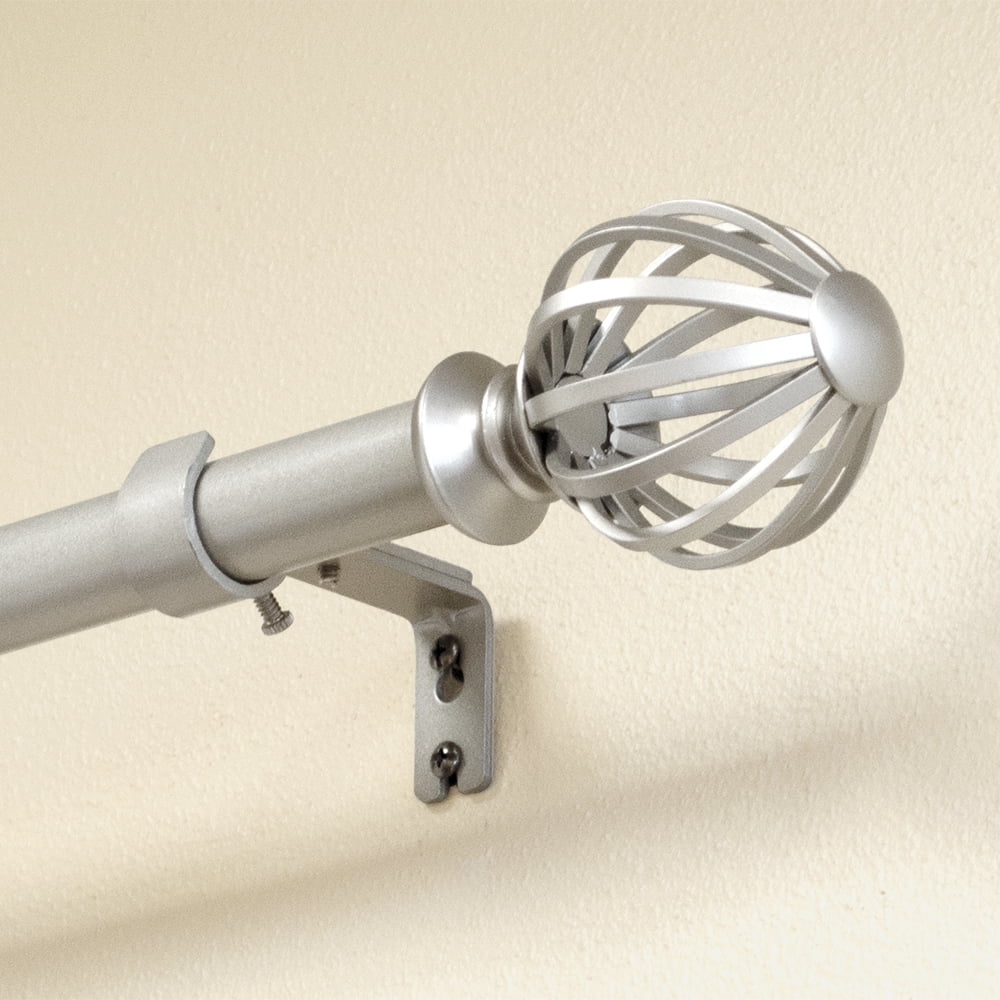 Lumino 1" Nickel Regis Cage Adjustable Single Curtain Rod Set, 42"-120"