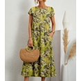 thumbnail image 3 of Élégante et à la Mode Robe de Coton et de Lin des Femmes, Col Rond Imprimé Jupe Courte à Manches Longues, Jupe Longue Florale unique - Vert / XL / Chine, 3 of 9