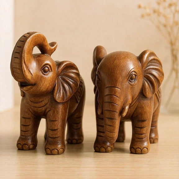 KGJQ Elephant Figurine Ornament, Resin Wood Grain Elephant Statue, Auspicious Animal Sculpture for Home Office Living Room Bedroom Decoration