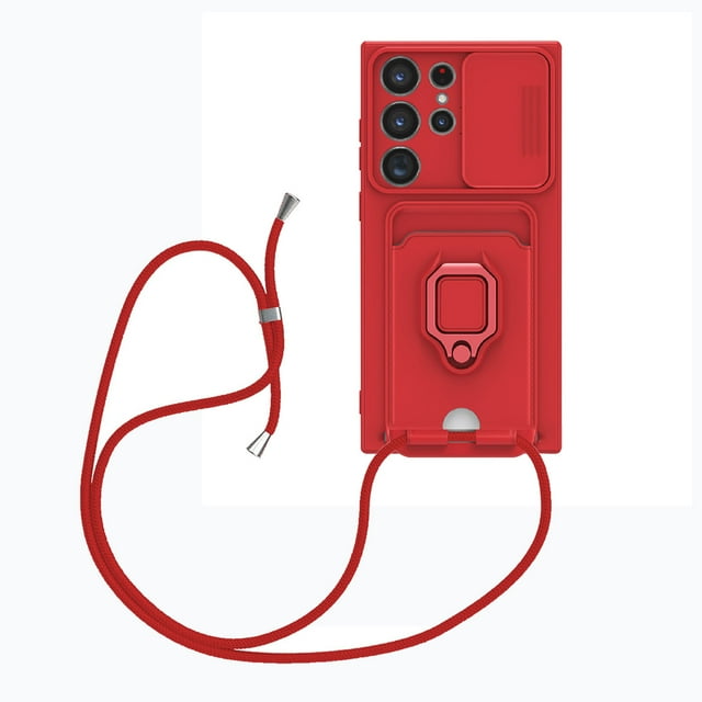 Estuche Pisexur para electrónica para hombre S25Ultra con soporte y tapa deslizante para lente de cámara. Estuche protector a prueba de golpes de grado militar con correa de cordón y funda para tarje