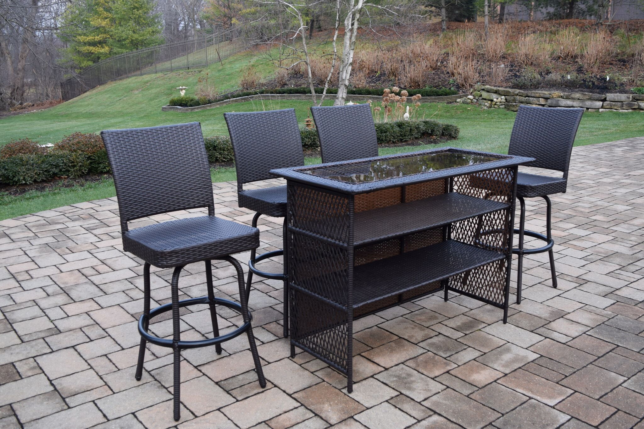 Outdoor Living and Style 5-Piece Black Resin Wicker Outdoor Patio Bar ...