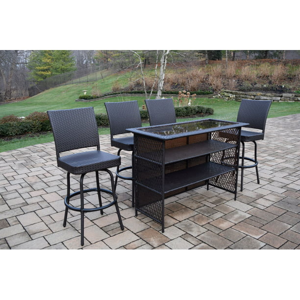 5 Piece Black Resin Wicker Outdoor, Outdoor Patio Bar Table Sets