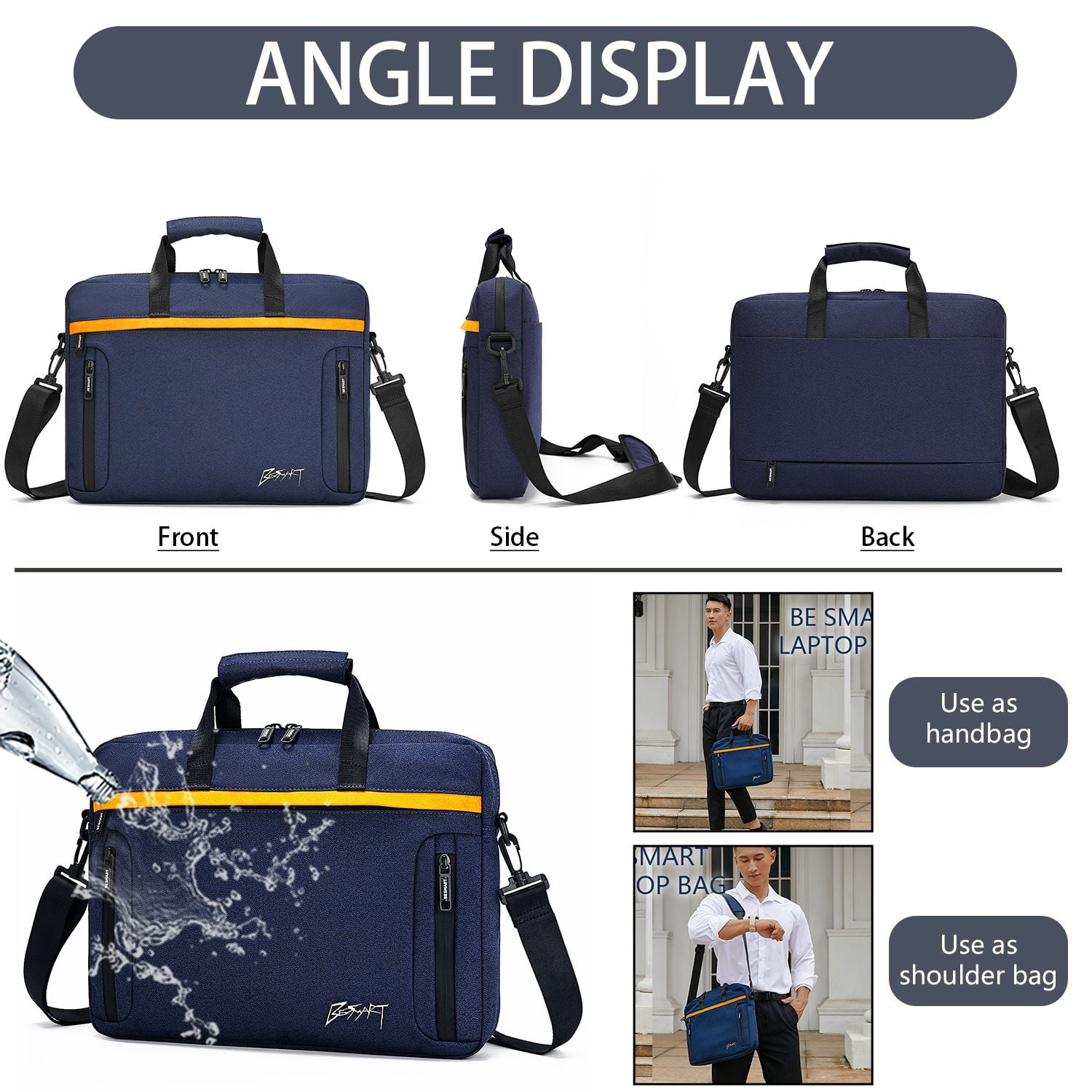 BE SMART 15.6 Inch Laptop Bag for Men/Women with RFID, Computer Case Carrying Briefcase with Shoulder Strap