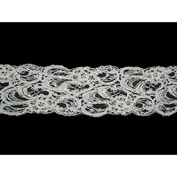 Altotux 3" Ivory Beaded Sequins Rayon Corded Raschel Lace Trim by Yardage