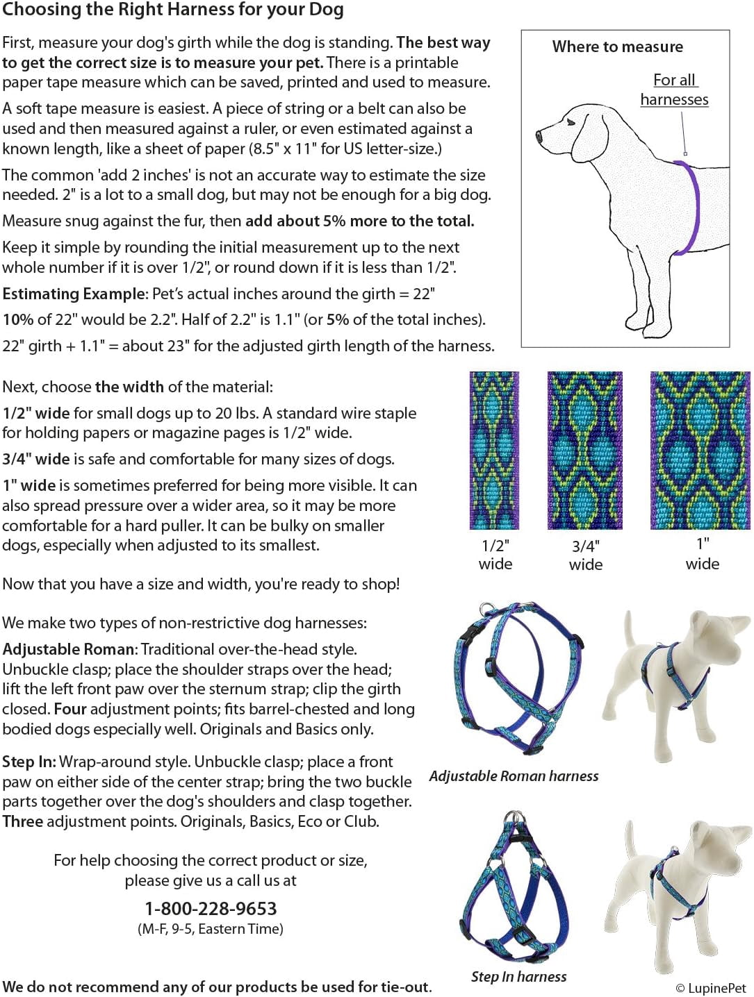 LupinePet Originals 1/2" Turtle Reef 12-20" Adjustable Roman Dog Harness for Small Dogs