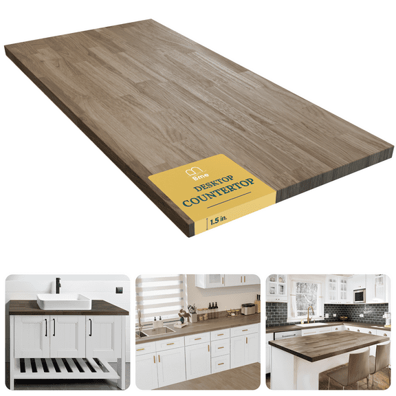 Bme Butcher Block Tabletop Hevea Solid Hardwood 3 ft L x 36'' W x 1.5'' Thick, Walnut