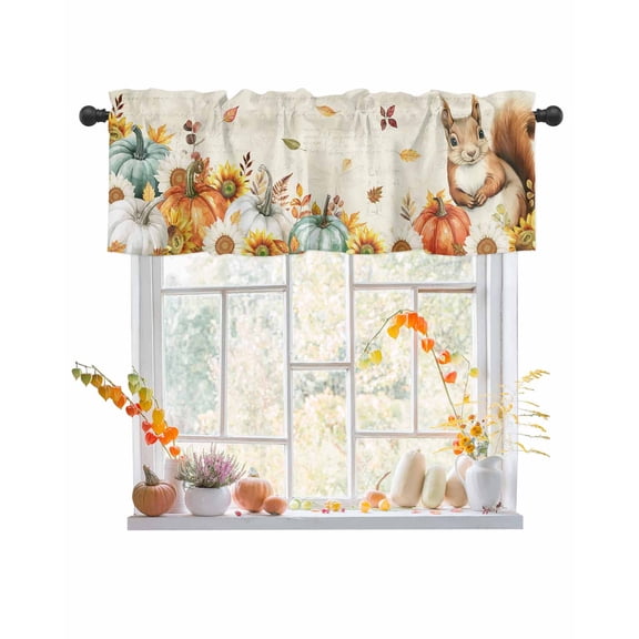 Valances for Windows Fall Squirrel Rod Pocket Cafe Window Treatments Valance Curtains for Kitchen Bathroom Laundry Basement Windows 54"x18"