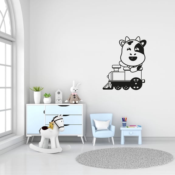 Cute Mini Train Cow Train Cartoon Drawing Train Decor For Kids Room Vinyl Wall Sticker Art Wall Decal Decor Home Room Kids Room Boys Girls Room Train Lover Living Room Decoration Size (20x14 inch)
