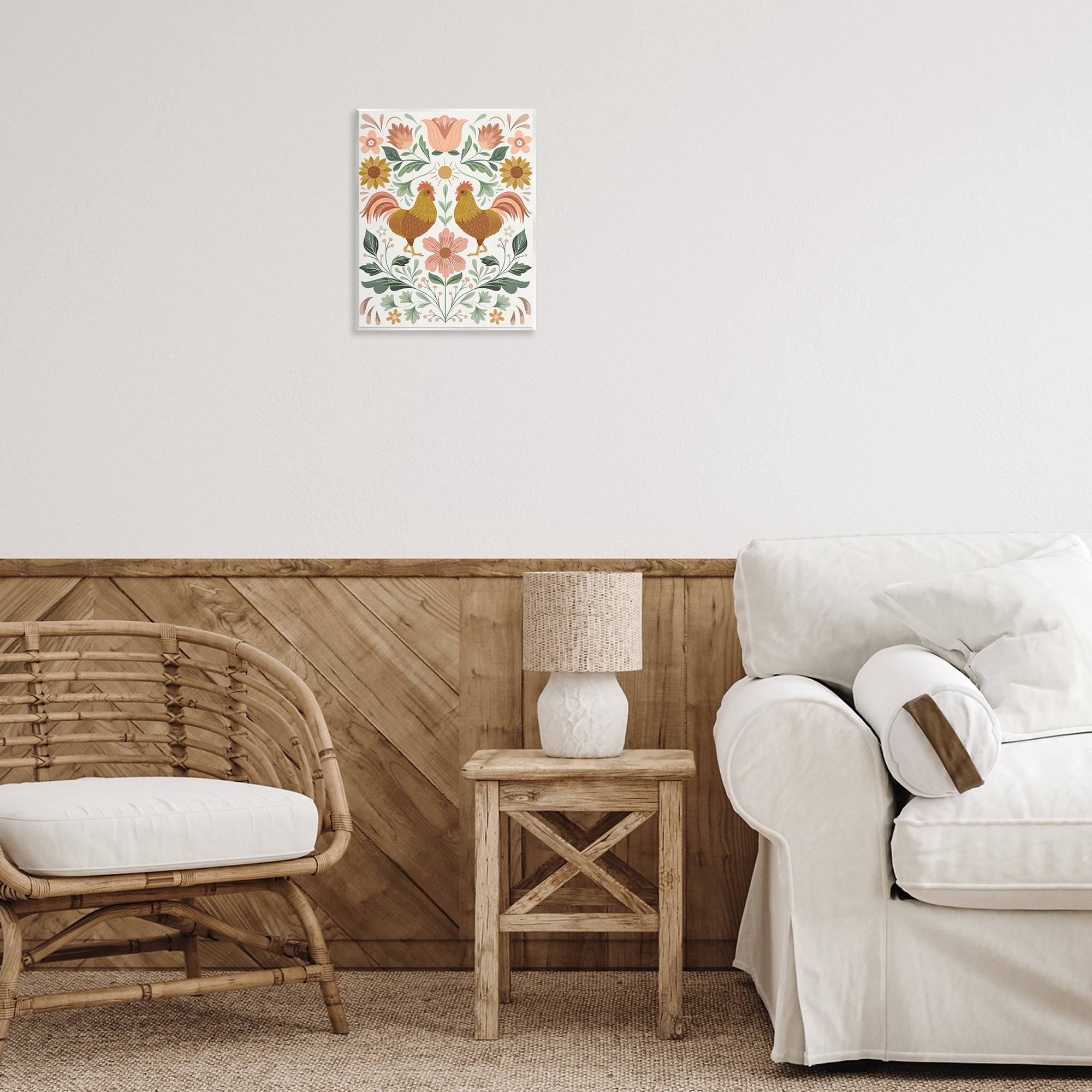 Stupell Industries Hen & Florals Pattern Animals Painting Unframed Art Print Wall Art, 11 x 14