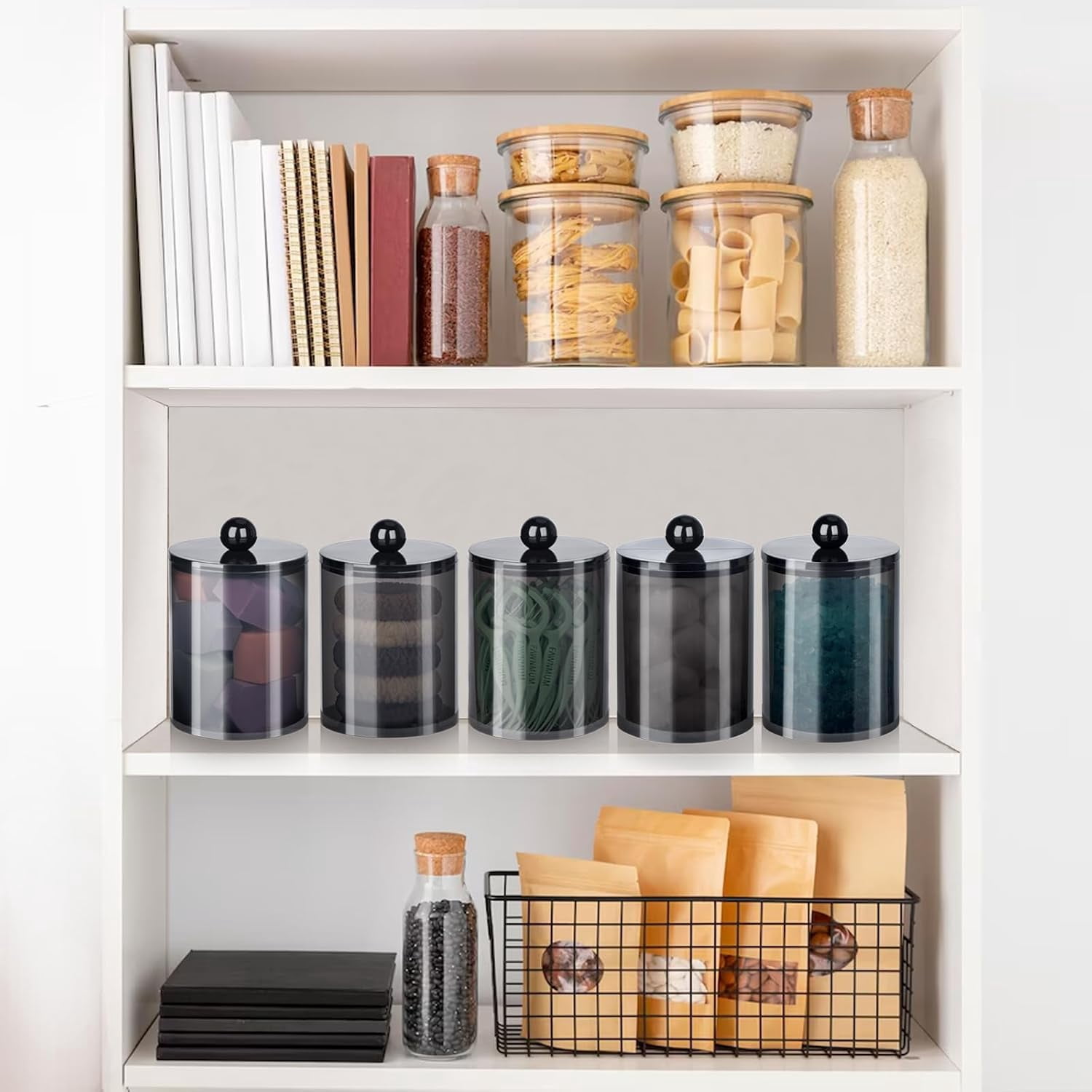 4-Pack Apothecary Jars With Lids - Qtips Holder & Bathroom Organizer For Cotton Balls, Swabs, Pads