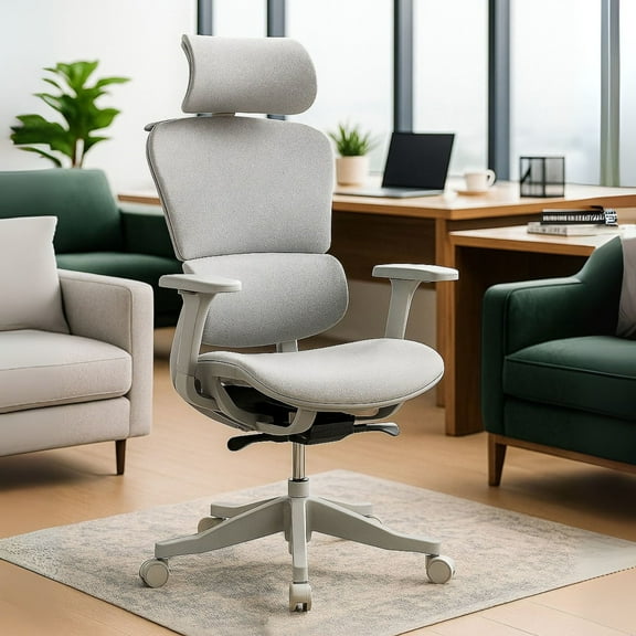 Noble House Elton 43" High Back Mesh Office Chair, Ergonomic Reclining Design with 4D Armrests and Swivel Base, Grey