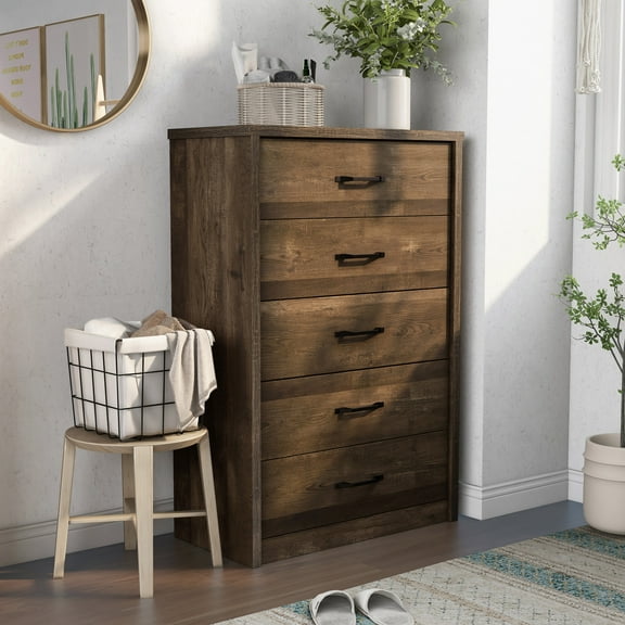 Greer 5-Drawer Wood Chest, Walnut