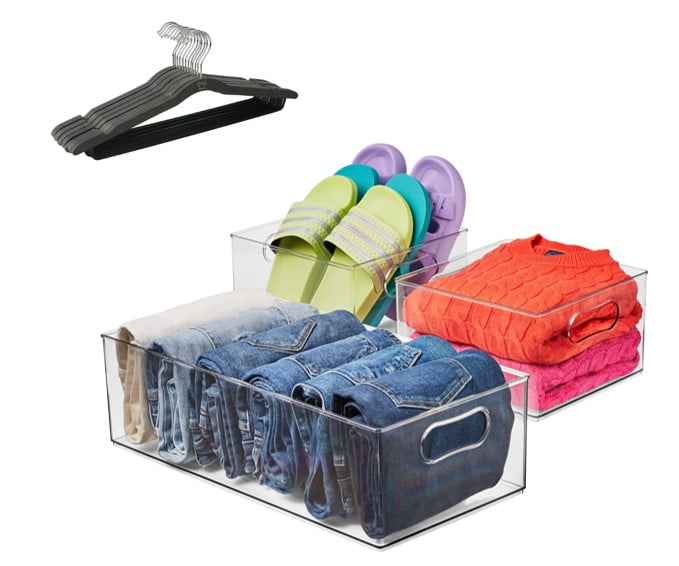 The Home Edit Small Space Edit, Clear Plastic Modular Storage System with 12 Pack of Hangers