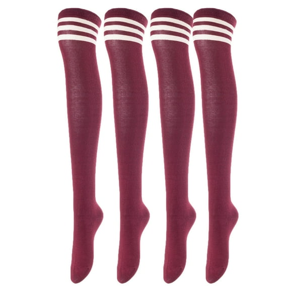 Lovely Annie Big Girl's Women's 4 Pairs Remarkable, Colorful & Fancy Thigh High Cotton Socks A1022 Size 2-6Wine 4p1c7