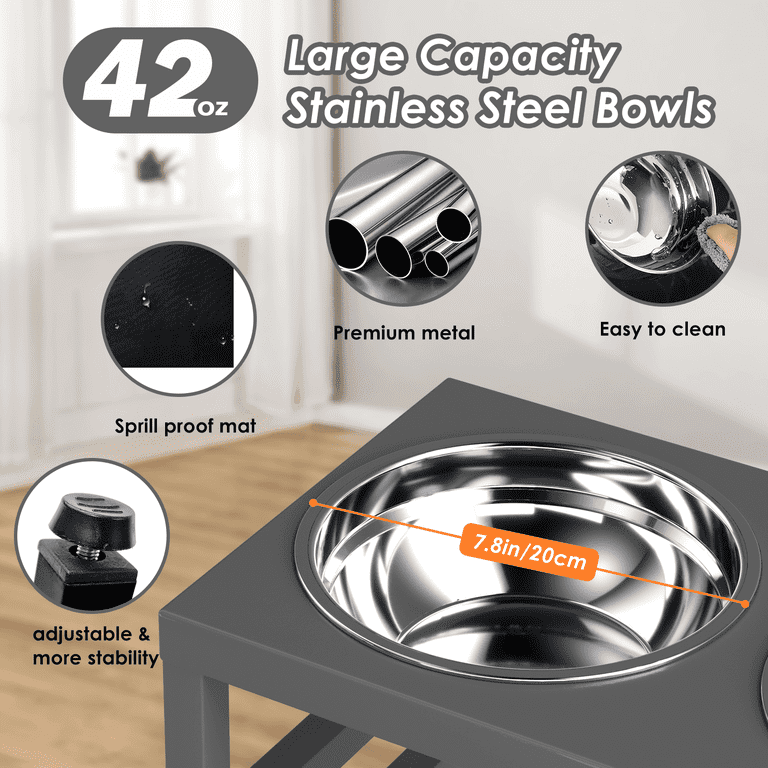 SHAINFUN Elevated Dog Feeder with 2 Stainless Steel Bowls, 10 in photo 3