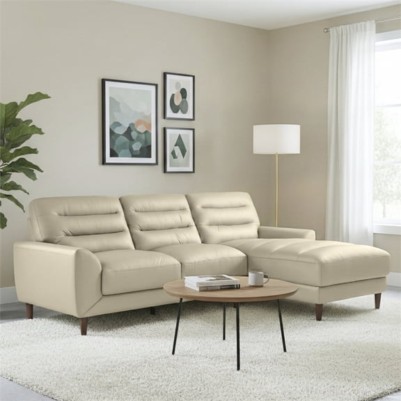 Boone Genuine Leather Sectional Sofa & Chaise with Minimalist Design in Cream