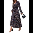 thumbnail image 3 of Vestido Informal de Otoño con Estampado Floral, Escote en V y Corte A para Mujer, Larga, Estilo Negro XL, 3 of 9