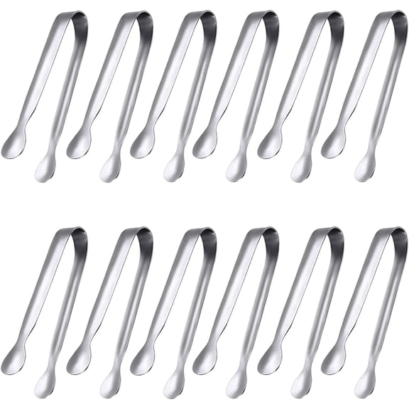 TEAMD 12 Pack Serving Tongs, Small Serving Utensils for Catering, Food-Grade 304 Stainless Steel Serving Tongs Appetizer Tongs Sugar Tongs for Tea Party Coffee Bar, 4" Mini Kitchen Tongs - Silver