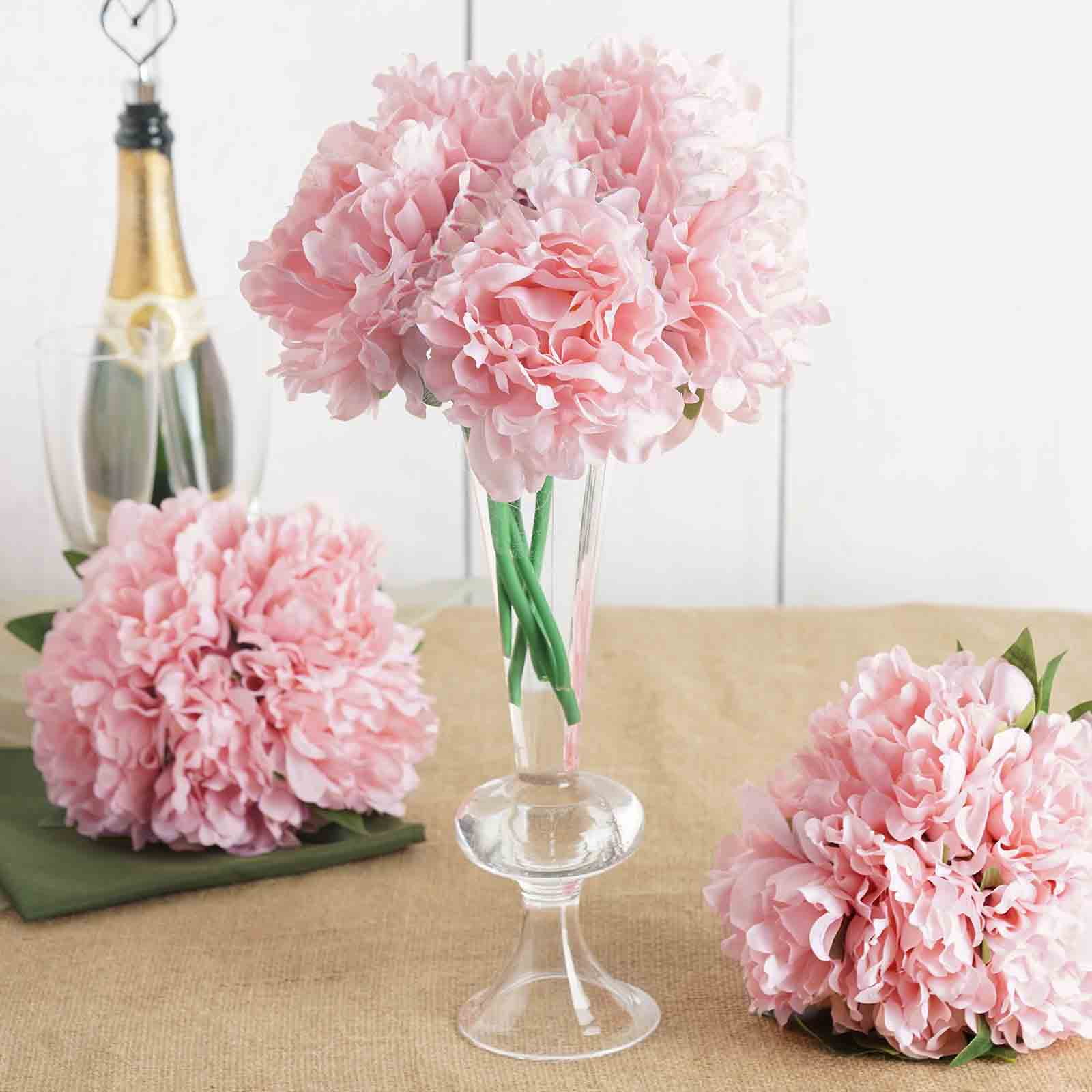 Efavormart 5 Head Pink Artificial Peony Silk Bouquet For DIY Wedding