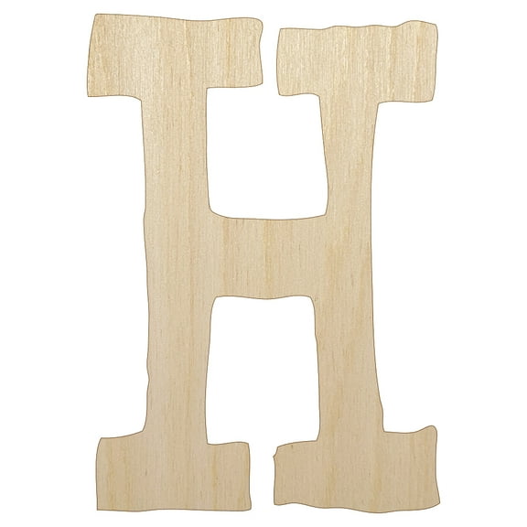 Letter H Uppercase Cute Typewriter Font Wood Shape Unfinished Piece Cutout Craft DIY Projects - 4.70 Inch Size - 1/8 Inch Thick