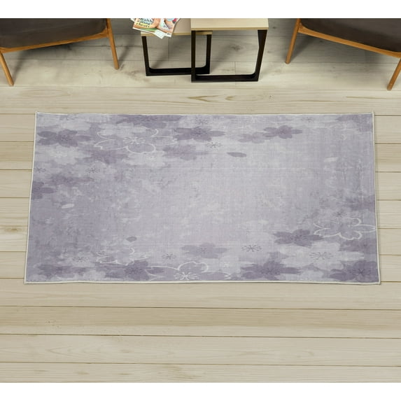 Nature Decorative Rug, Cherry Blossoms Pattern in Shabby Form Style Flourish Themed Art Print, Quality Carpet for Bedroom Dorm and Living Room, 6 Sizes, Pale Lavender, by Ambesonne