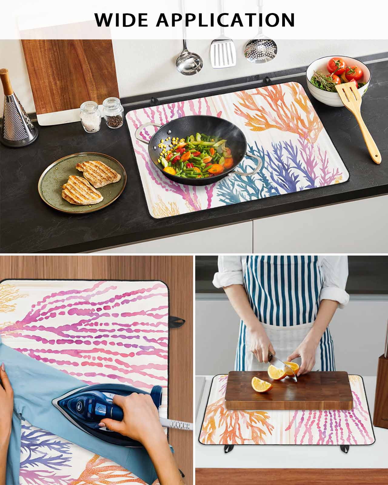 nqOlkjepod Large Induction Cooktop Protector Mat 36"x21", Summer Coral Stove Top Covers for Electric Stove, Ocean Vintage Sea Watercolor Plant Stove Burner Cover Mats, Glass Top Stove Cover