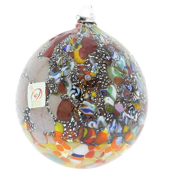 GlassOfVenice Murano Glass Millefiori Silver Foil Christmas Ornament