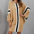 thumbnail image 2 of Kiplyki Women's Long Sleeve Fall Dress Loose Contrast Color Splicing Knitted Sweater Dress, 2 of 8