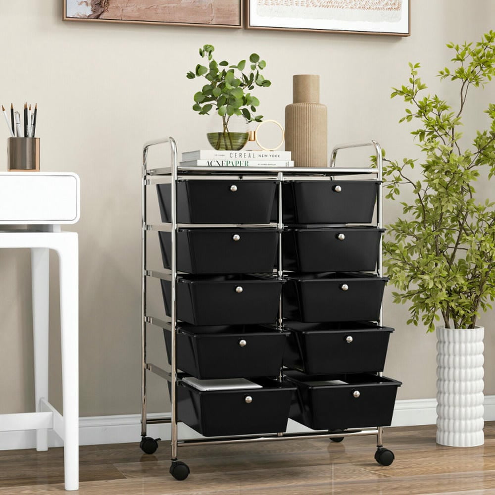 Spaco 10-Drawer Rolling Storage Cart-Black, Craft Organizers and Storage, Multipurpose Organizer Cart for Home, Office, School