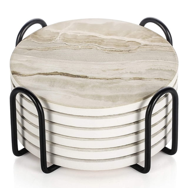 Posavasos estilo mármol, base antideslizante de cerámica absorbente, absorción rápida de agua, decoración elegante para mesa de café de 4 pulgadas