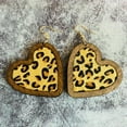 thumbnail image 4 of Glitter Cheetah Leopard Hairy Genuine Leather Heart Bezel Wood Women Earrings, 4 of 8