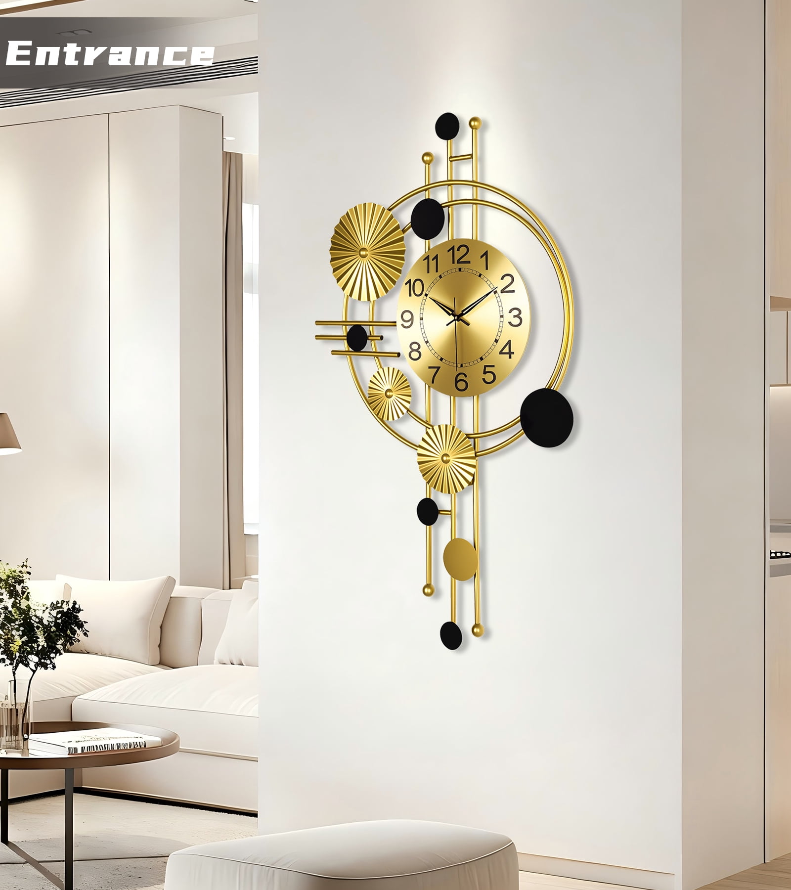 Wall Clock,30" Large Wall Clock, Modern Clocks for Living Room, Geometric Design - Silent Wall Clock, Battery Operated, for Living Room,Bedroom,Kitchen,Study or Entryway Decor