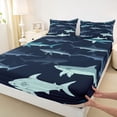 thumbnail image 4 of Feelyou Cute Undersea Shark Full Size Sheets for Men Boys, Cartoon Ocean Animal Bed Sheets, Navy, 4-Piece, 4 of 5