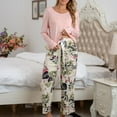 thumbnail image 3 of SWSMCLT Women's Cute Pajamas Set 2 Piece Pjs Printed Lounge Set Soft Long Sleeve Pant Baggy Stretchy Loose Pink Small, 3 of 4