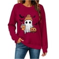thumbnail image 2 of SETOOFF Halloween Ghost Rhinestone Crew Neck Pullover Sweatshirt for Women, Loose Fit Long Sleeve Shirts Lightweight Tunic Blouses Holiday Costume Tops for Daily Casual Work Fashion, 2 of 6