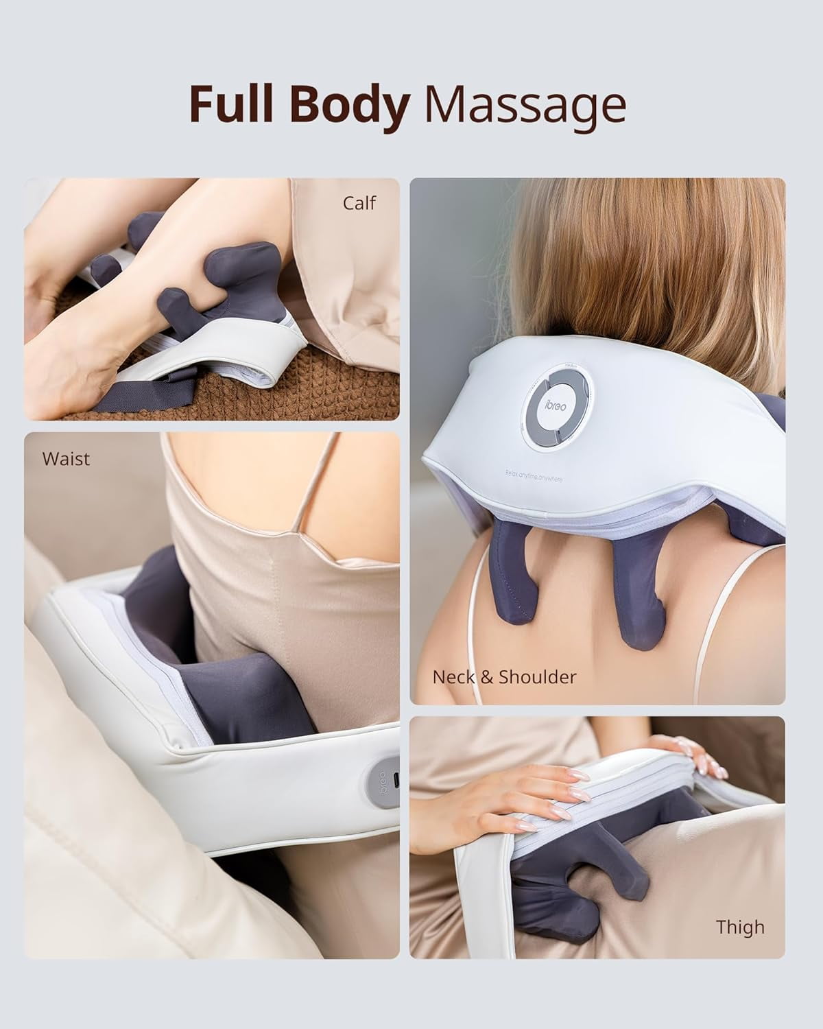 ibreo Cordless Shiatsu Neck and Back, Shoulder Massager with Heat, Massage Head Adjustable and 4 Massage Modes, 6D Kneading Deep Tissue for Pain Relief, Black