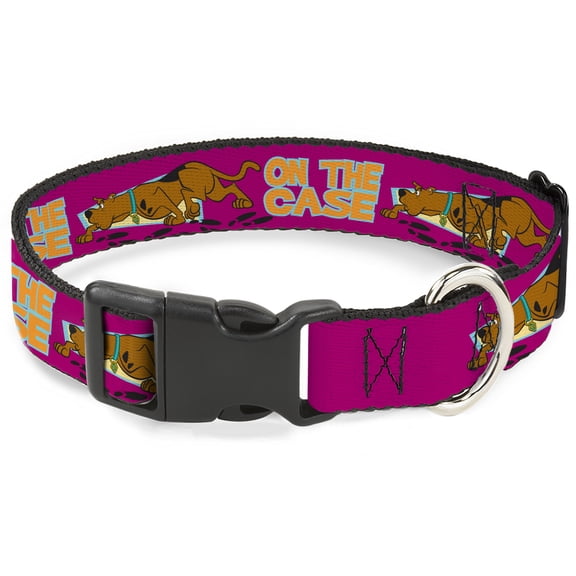Scooby Doo Pet Collar, Dog Collar Plastic Buckle, Scooby Doo On the Case Sniffing Pose Pink, 7 to 8.5 Inches 0.5 Inch Wide