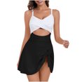 thumbnail image 2 of BONIXOOM Women Swimdress Bathing Suit Push Up Swimsuit Modest Swimwear Cutout V-Neck Cute Tie Knot Skirt Patchwork Bikini, 2 of 6