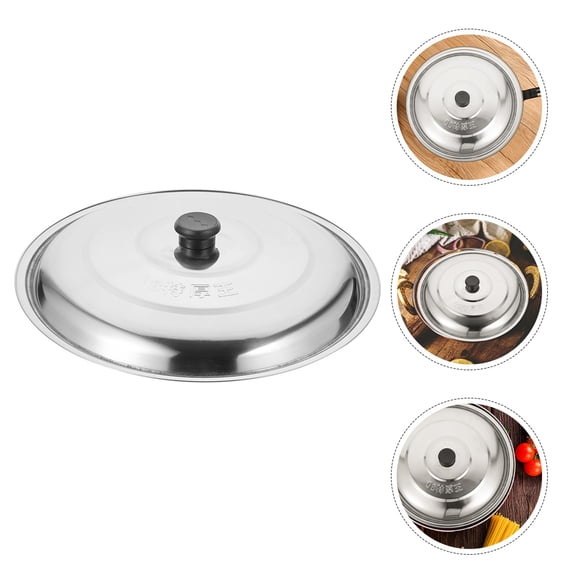 Minkissy Large Stainless Steel Pan Lid with Plastic Handle, Kitchen Cooking Cover, 15x15x2.8 Inches, 1 Piece