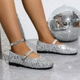 thumbnail image 6 of Miluxas Ballet Flats Women, Glitter Sequin Ballerina Flat Shoe, Round Toe Mary Jane Buckle Flats, Stylish Party Dress Shoes Flats Silver 9.5(43), 6 of 9