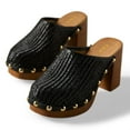 thumbnail image 2 of YDN Women Platform Rivet Studded Clog Mules Round Toe Slip on High Chunky Heels Casual Dress Slide Sandals Size 9 Black Braided, 2 of 3