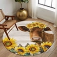 thumbnail image 2 of Round Rug 7Ft Washable Non-Slip, Sunflowers Cow Circle Area Rugs for Living Room Bedroom, Country Pastoral Flowers Wooden Grain Indoor Floor Mats Carpet Runner for Home Decor Aesthetic, 2 of 8