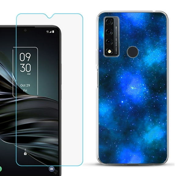 Slim-Fit Fashion Phone Case for TCL 20 XE, with Tempered Glass Screen Protector, by OneToughShield ® - Cosmos/Stars