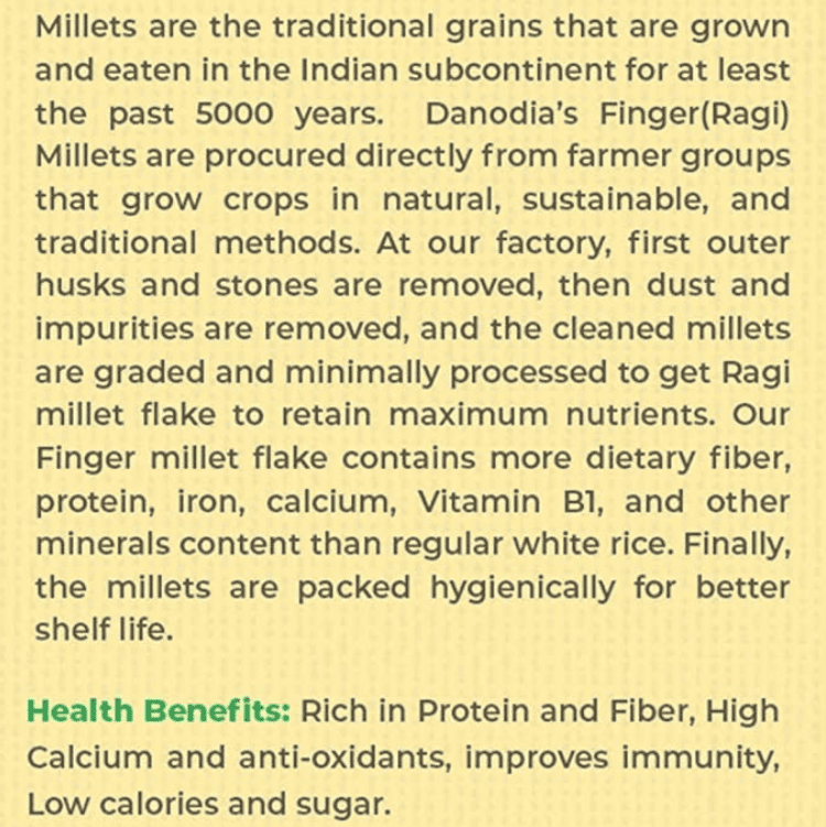 Danodia Foods Organic Finger Millet Flakes (Ragi) (2lbs/950g)– Crunchy Gluten-Free Cereal, High-Fiber & Protein-Packed, Non-GMO, Vegan, Resealable Pouch