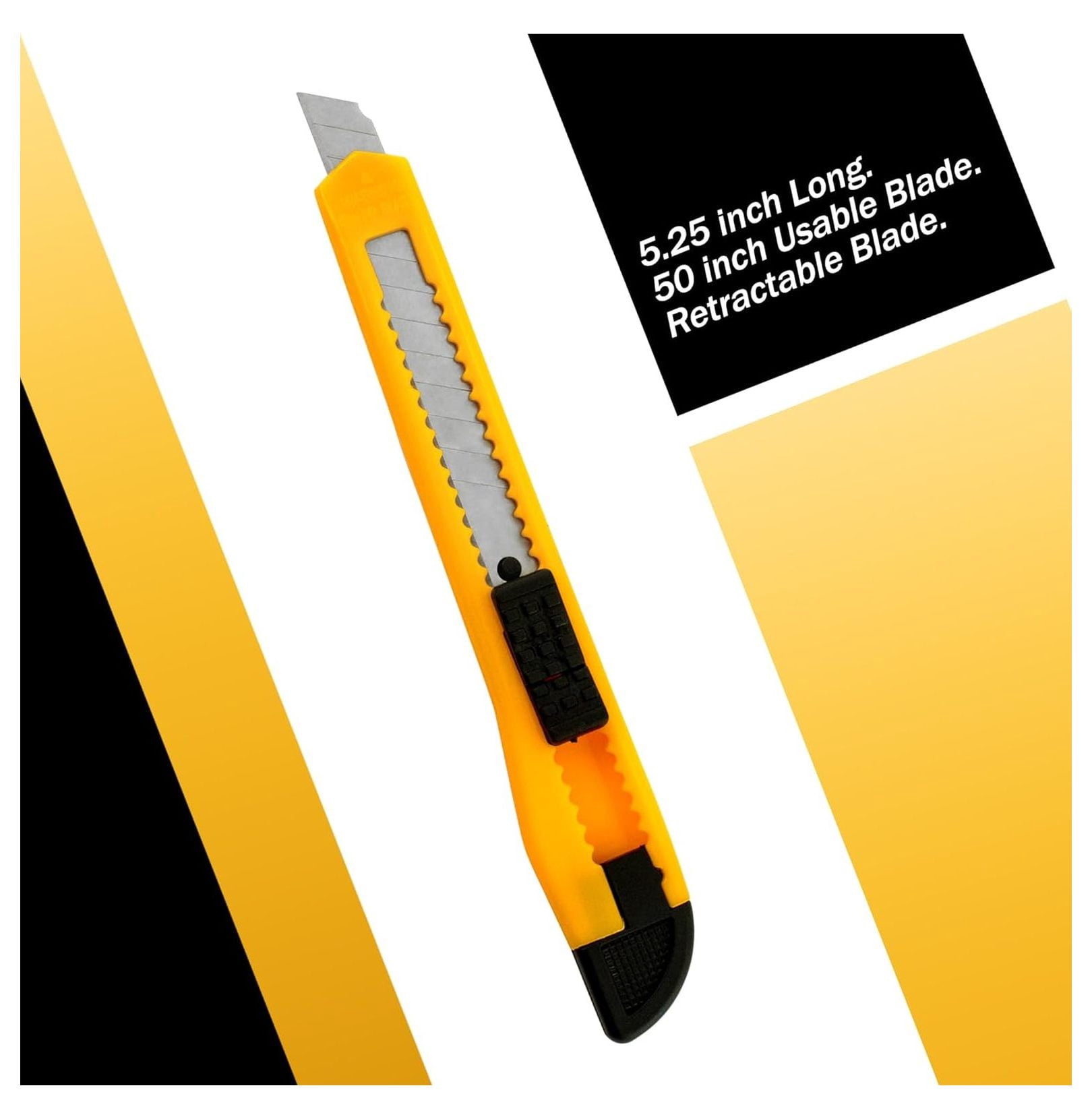 Utility Knife Box Cutters 100 Pack - 9MM Snap Off Blade - 5.25 Inch Yellow Retractable Safety Knife - Heavy Duty Cardboard Opening Knife for Warehouse & Office