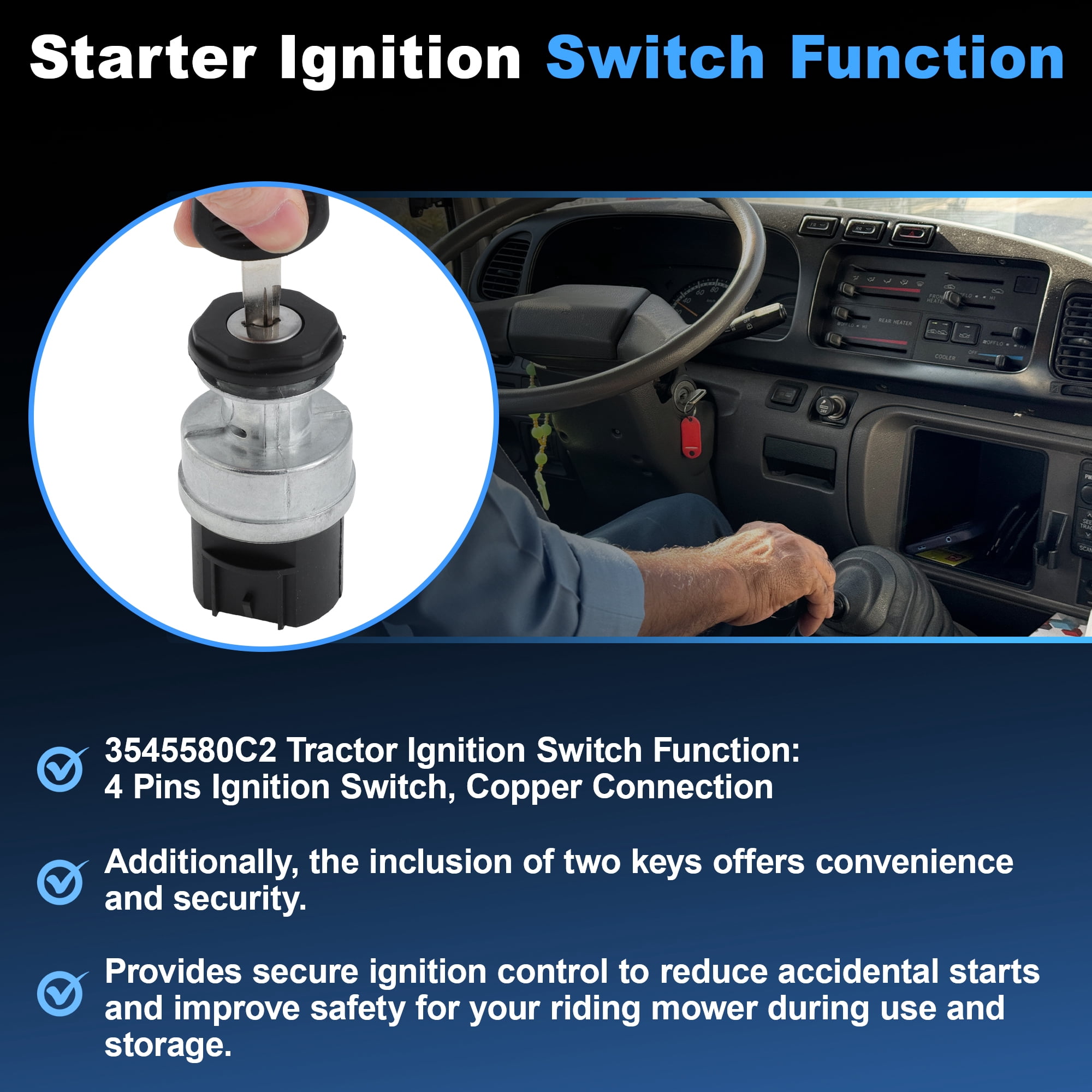 for International Ignition Switch with Key Replacement for International 4400 7-TON 11-TON, Ignition Starter Switch Replaces 3545580C2/3545580C1/3545580C/KG27057/4201104