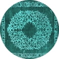 thumbnail image 1 of Ahgly Company Machine Washable Indoor Round Oriental Turquoise Blue Industrial Area Rugs, 7' Round, 1 of 4