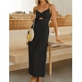 thumbnail image 4 of Women's Summer Casual Spaghetti Straps Sleeveless V Neck Cutout High Waist Wide Leg Jumpsuits Rompers with Pockets, 4 of 5